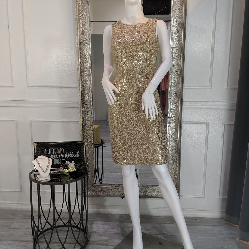 Gold Sequin Short Cocktail Dress